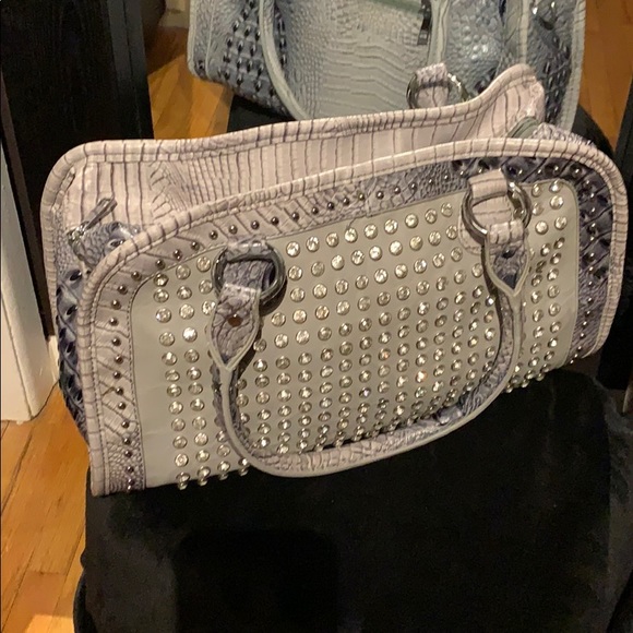 Gray Handbag with Silver Studded Rhinestones - Picture 2 of 5